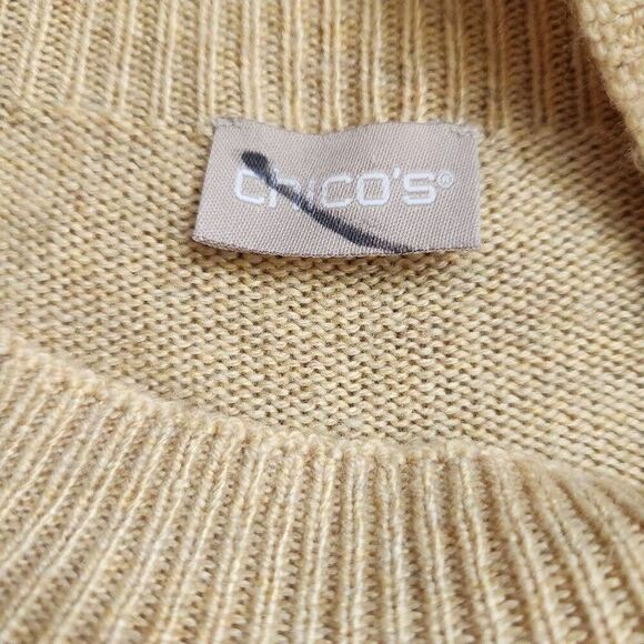 Chicos Sweater Womens Medium Wool Cashmere Blend Embroidered Cheetah Tan Animal - Picture 4 of 5